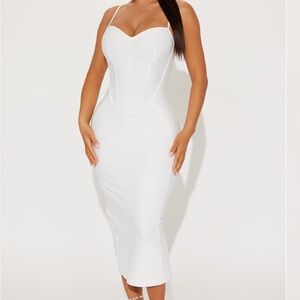 Fashion Nova White Halter Bodycon Midi Dress